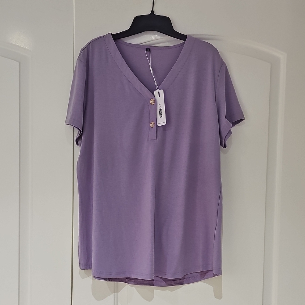 LAI Shen Lavender V-Neck Short Sleeve Women's Top